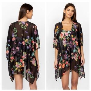 Johnny Was Black Butterfly Kimono Silk and Cotton Blend‎
